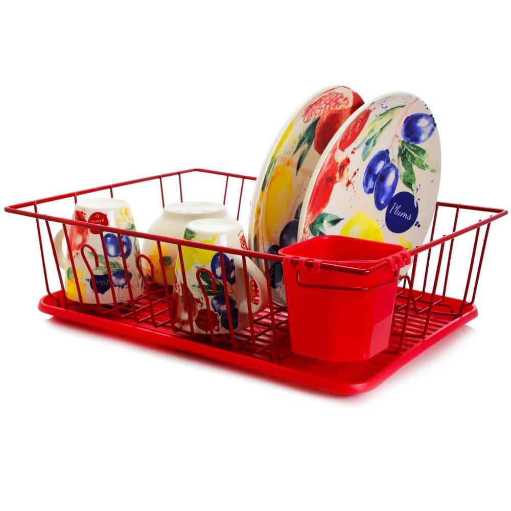 17.5 in. Red Countertop Dish Rack - Hercitys