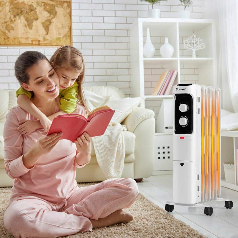 1500-Watt Electric Oil-Filled Radiant Space Heater with Adjustable Thermostat - Hercitys