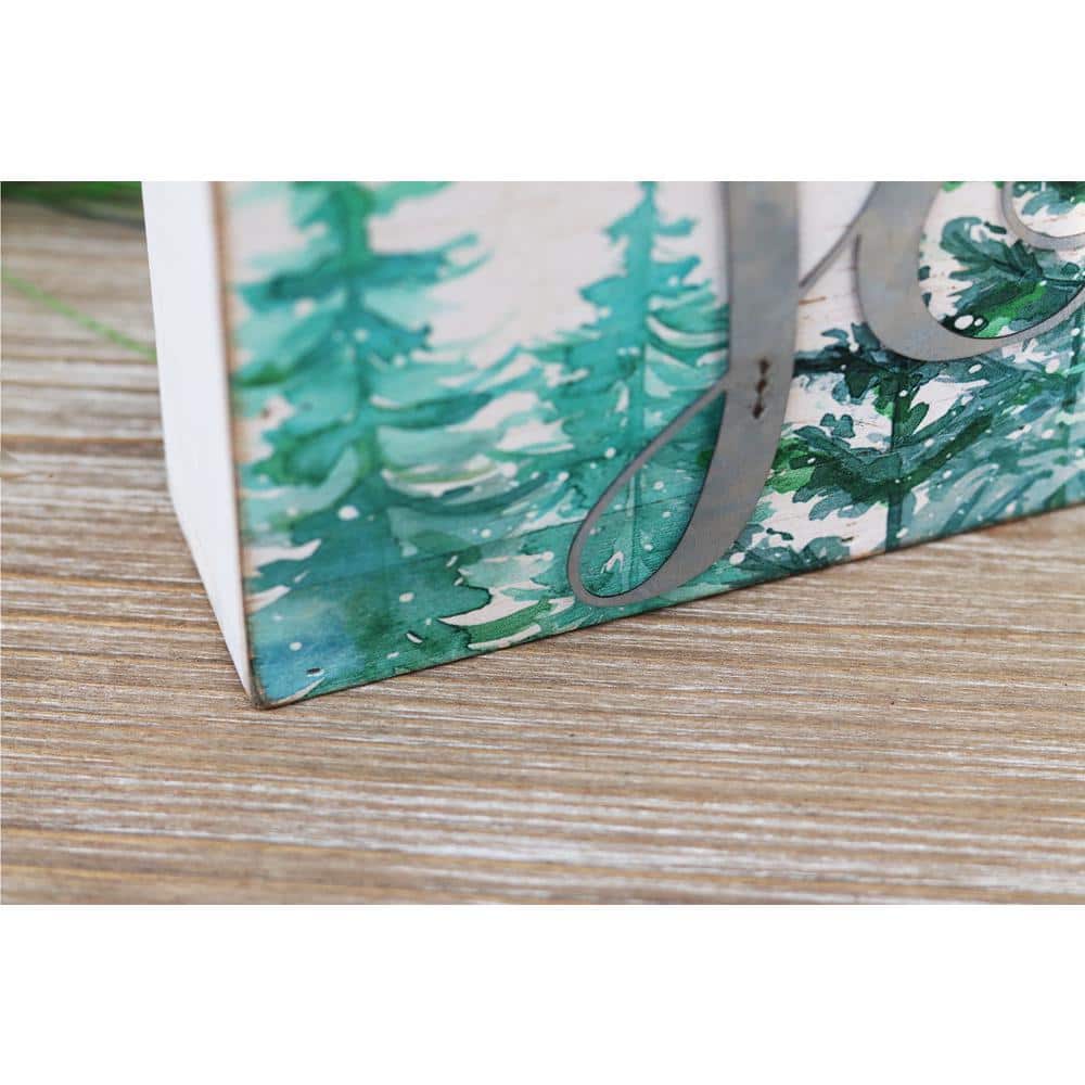 3.5 in. White Green Wood Christmas Tabletop Sign with Galvanized Metal Letters – Joy - Hercitys