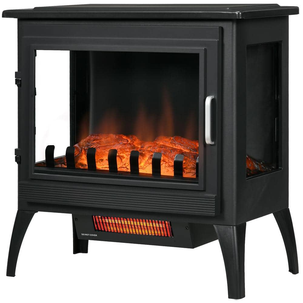 24 in. Infrared Freestanding Electric Fireplace Stove in Black, with Realistic Logs Flame, Overheat Protection - Hercitys