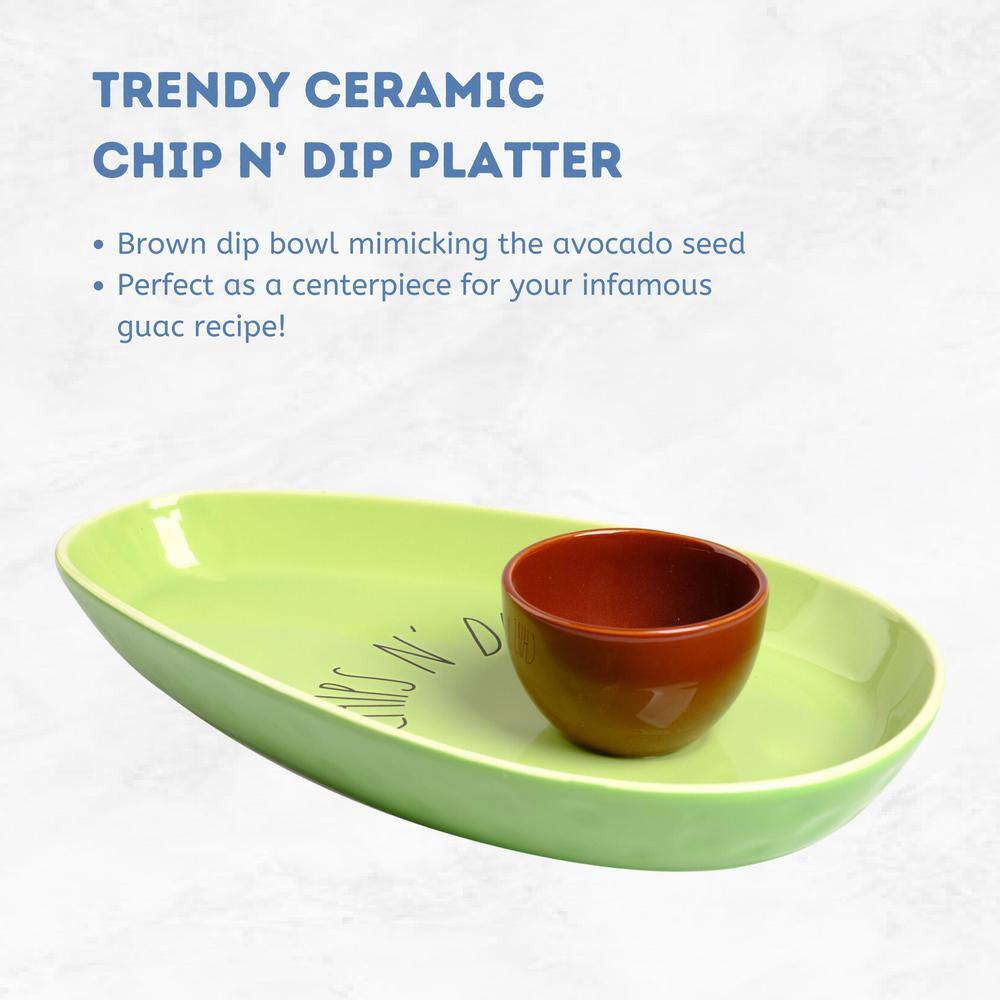 14 x 8 in. Green Ceramic Avocado Chip and Dip Serving Platter - Hercitys