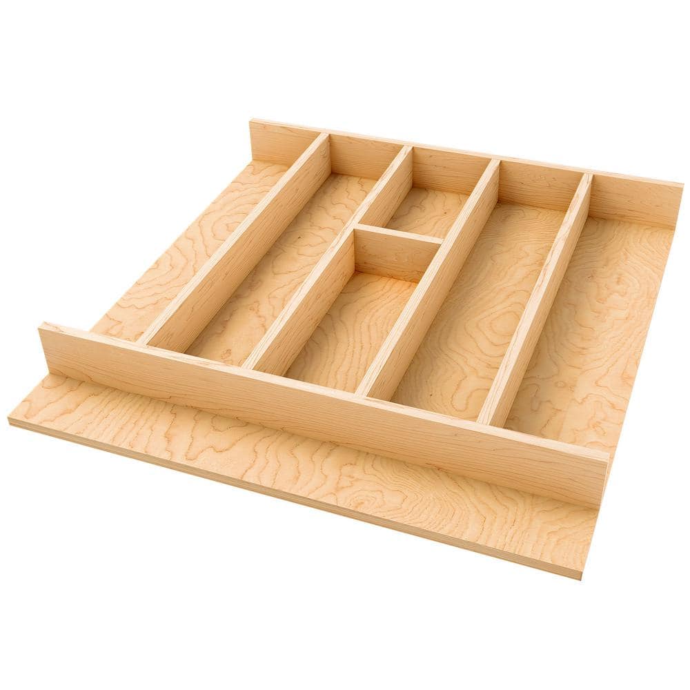 2.36 in. H x 19.25 in. W x 19.49 in. D Light Brown Wooden Utensil Drawer Insert - Hercitys