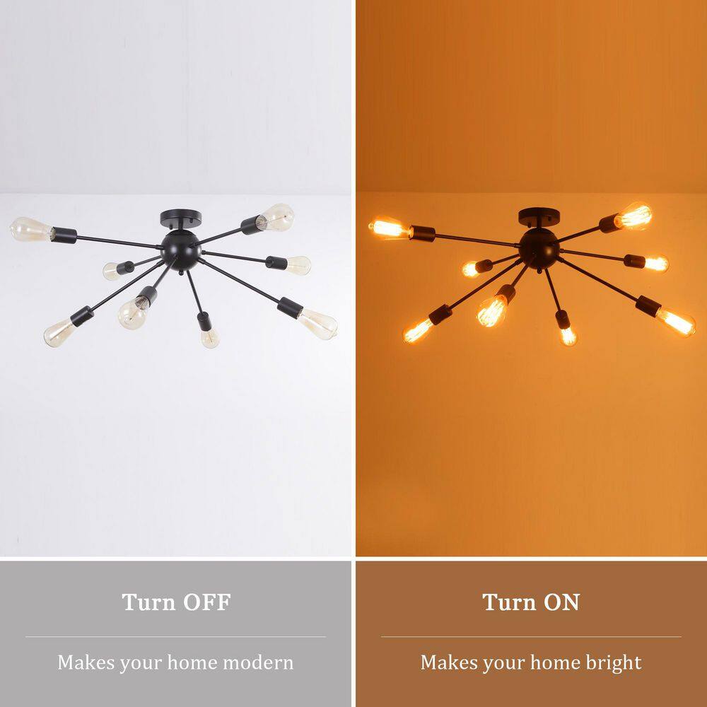 30.11 in. 8-Light Black Modern Linear Semi-Flush Mount with No Bulbs Included - Hercitys