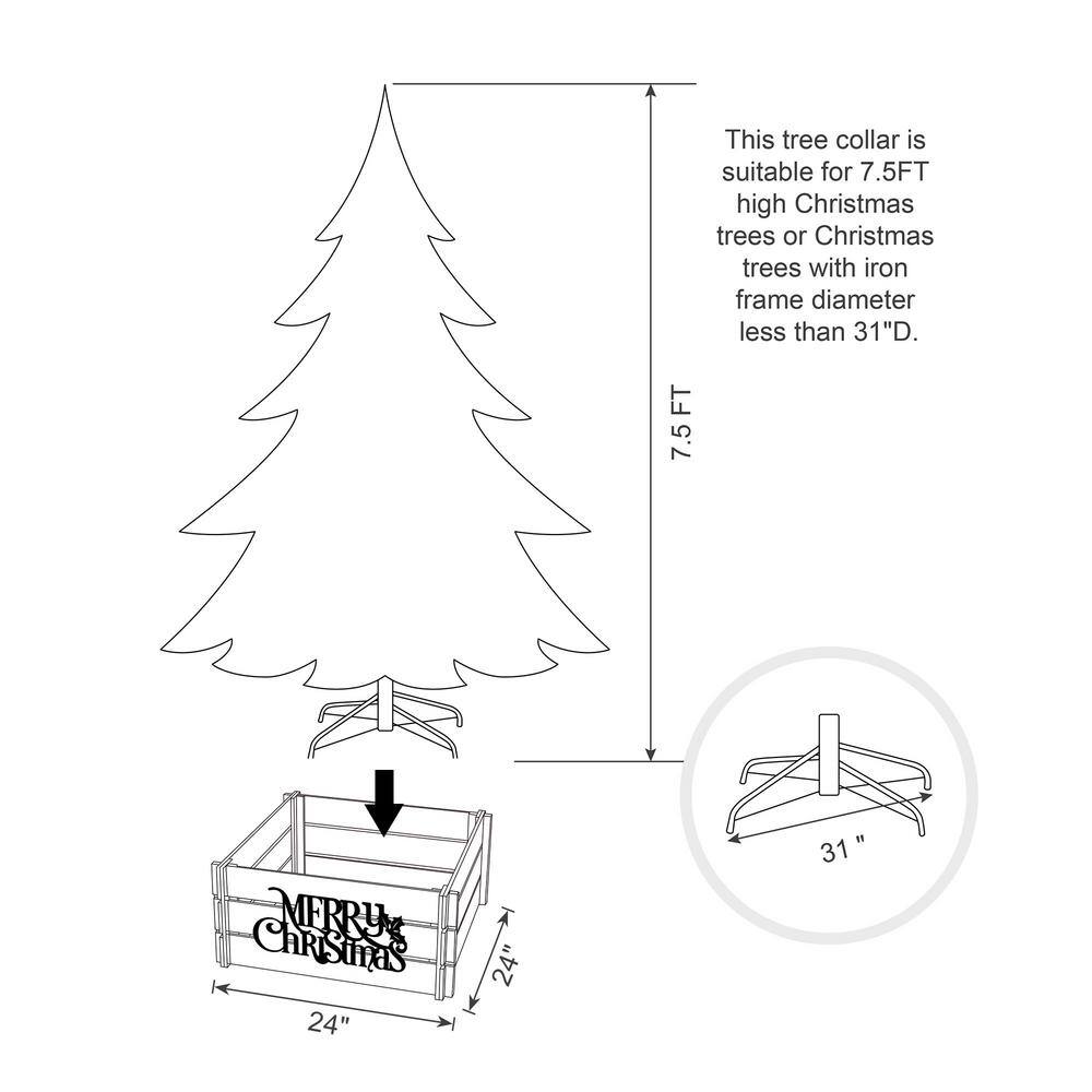 24 in. L Red “MERRY CHRISTMAS” Wooden Crate Tree Collar - Hercitys