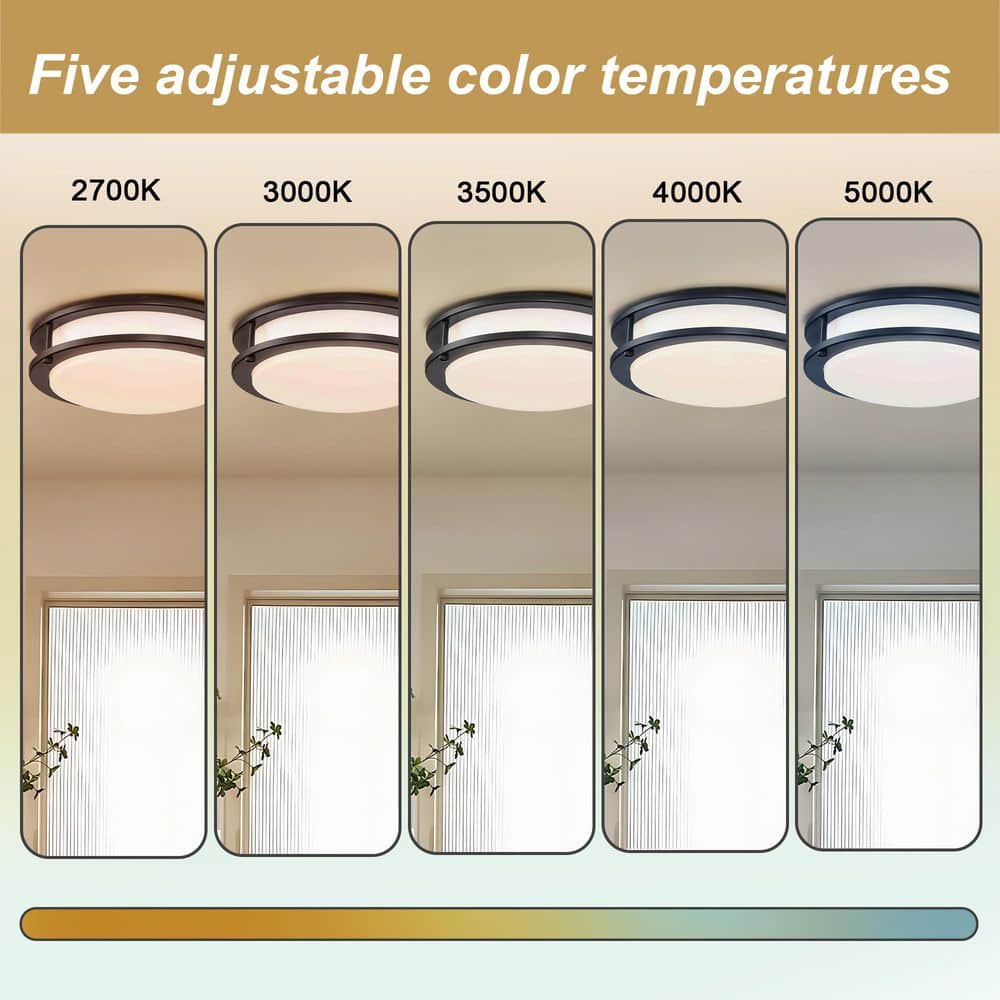 11 in. Modern Bronze 5CCT LED Integrated Flush Mount Fixture with Shade - Hercitys