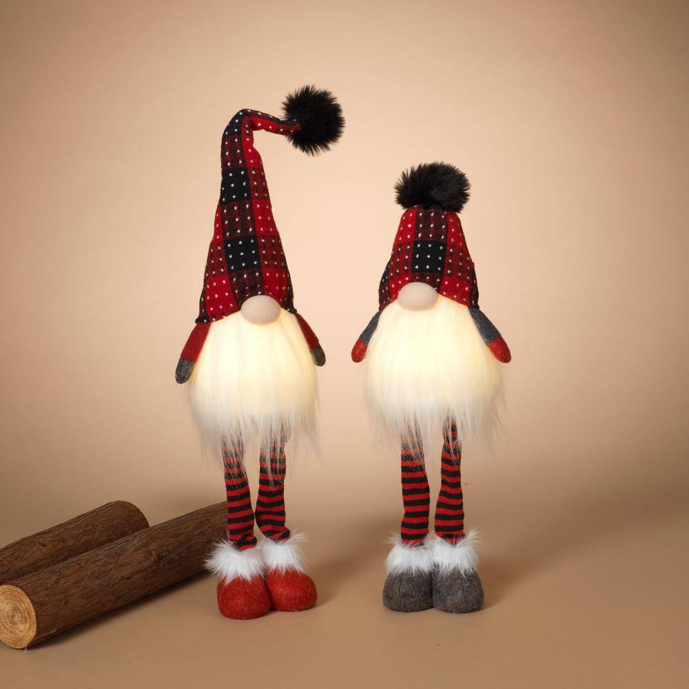 25.2 Illuminated Standing Plush Holiday Gnome Set of 2 - Hercitys
