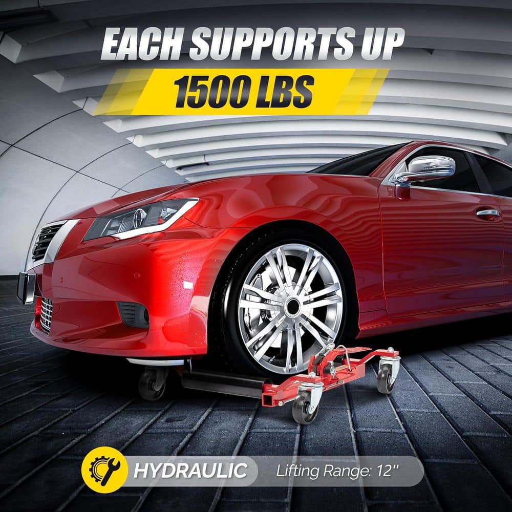 1500 lbs. Capacity Mechanical Car Wheel Dolly in Red 2-Pack - Hercitys