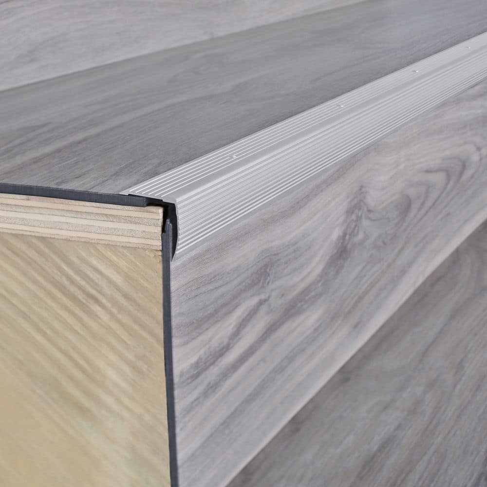 1-1/8″X1-1/8″X 72″ SILVER ALUMINUM STAIR EDGING W/SCREW NAILS - Hercitys