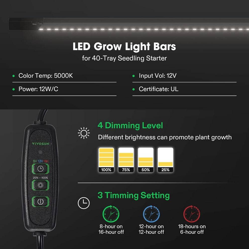 40-Cell Seed Starter Kit with 2 Set of LED Lights (6-Pack) - Hercitys