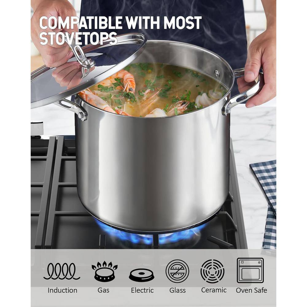 20 qt. 18/10 Stainless Steel Classic Deep Cooking Pot Canning Cookware with Stainless Steel Lid, Silver - Hercitys
