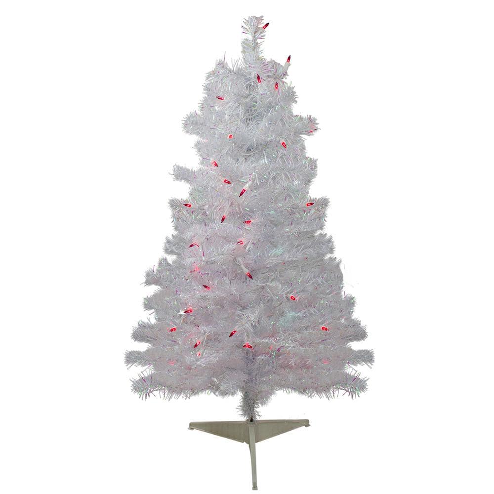 3 ft. Pre-lit Rockport White Pine Artificial Christmas Tree Pink Lights - Hercitys
