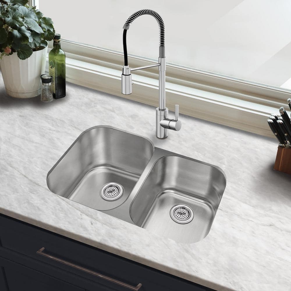 31.5 in. Undermount 60/40 Double Bowl 16 Gauge Stainless Steel Kitchen Sink - Hercitys