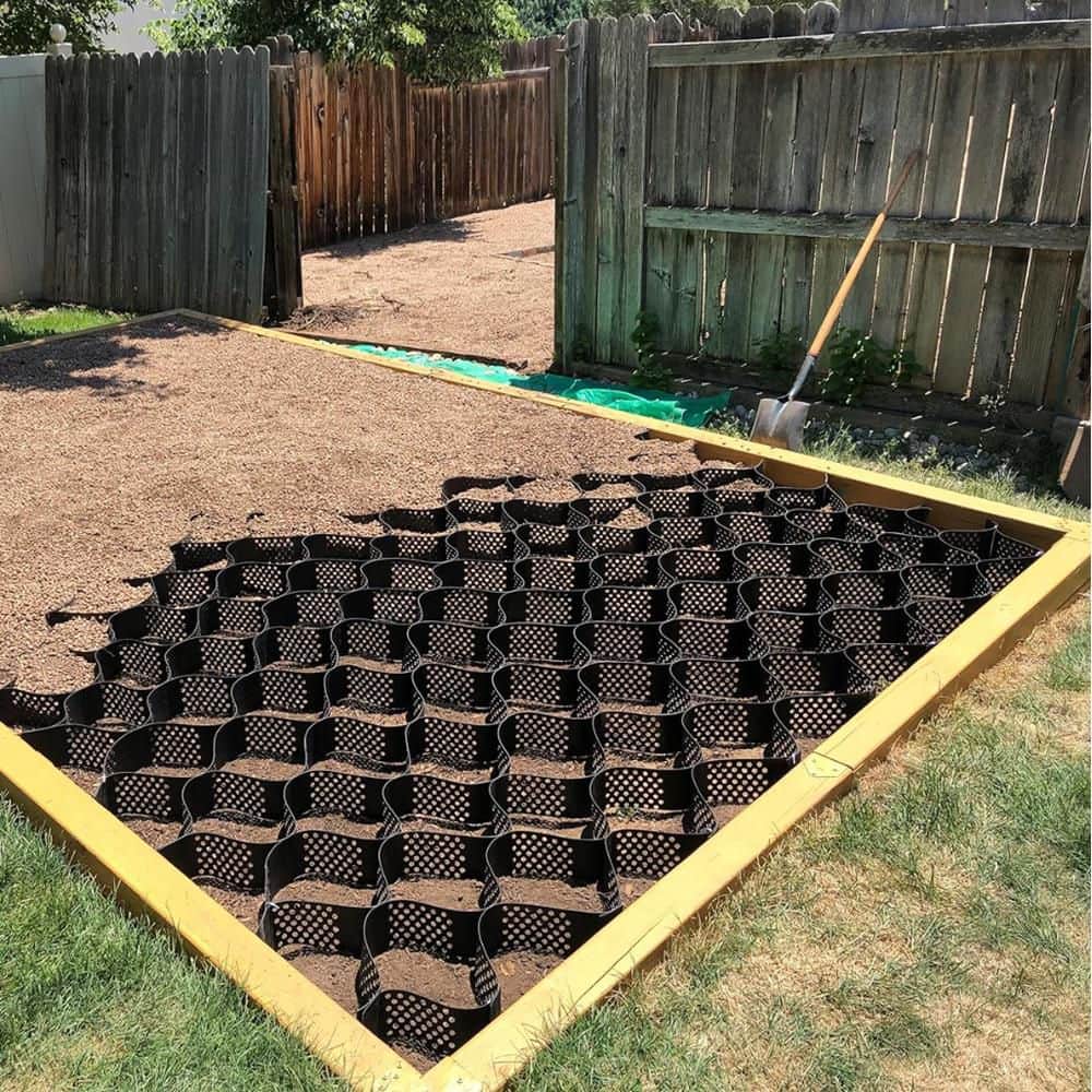 10 ft. x 16.5 ft. x 2 in. Plastic Ground Geo Grid Driveway Ground Pavers Geocell, with 12 J Steel Rebar - Hercitys