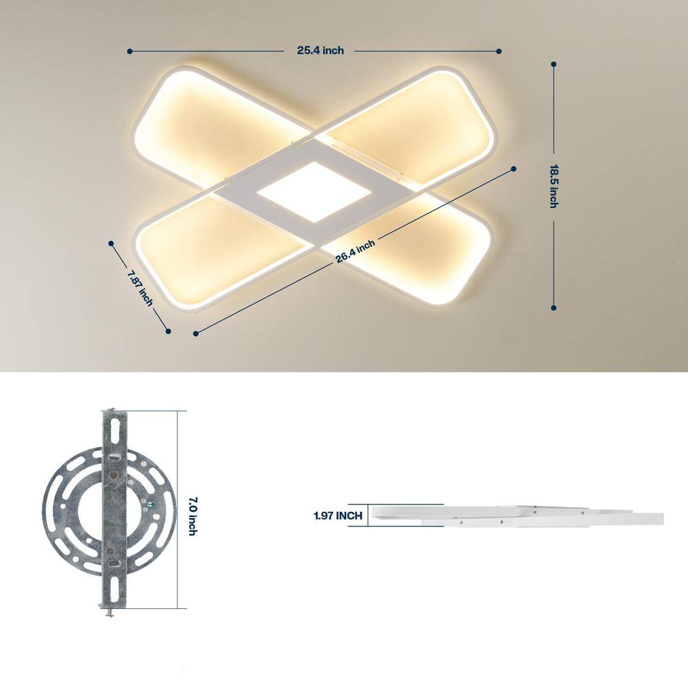 25 in. Modern Rectangle White Dimmable Integrated LED Novel Geometric Overlay Flush Mount Ceiling Light with Remote - Hercitys