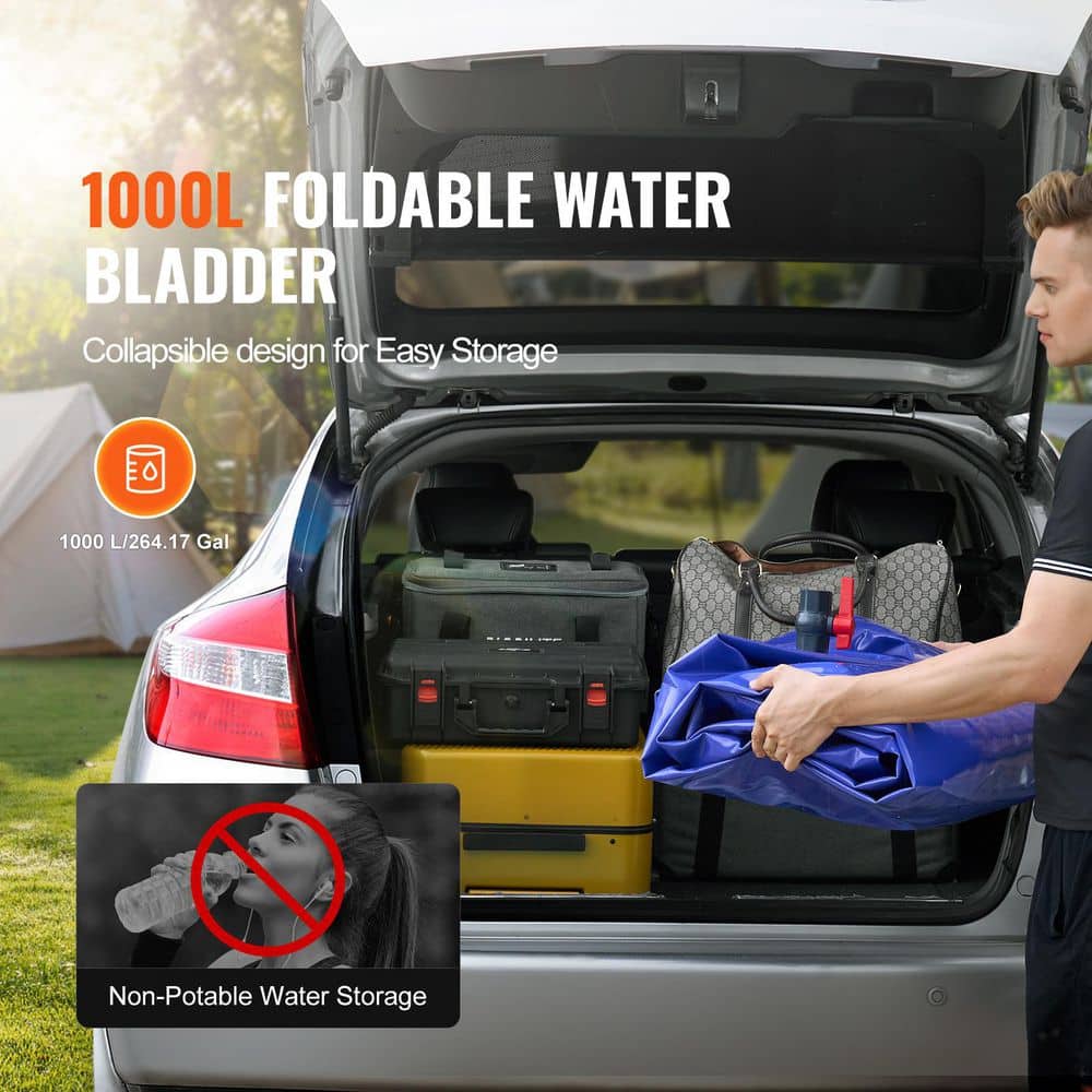 1000 L Water Storage Bladder, 264 gal. Collapsible PVC Water Tank, Portable Soft Water Bag for Camping, Fire Prevention - Hercitys