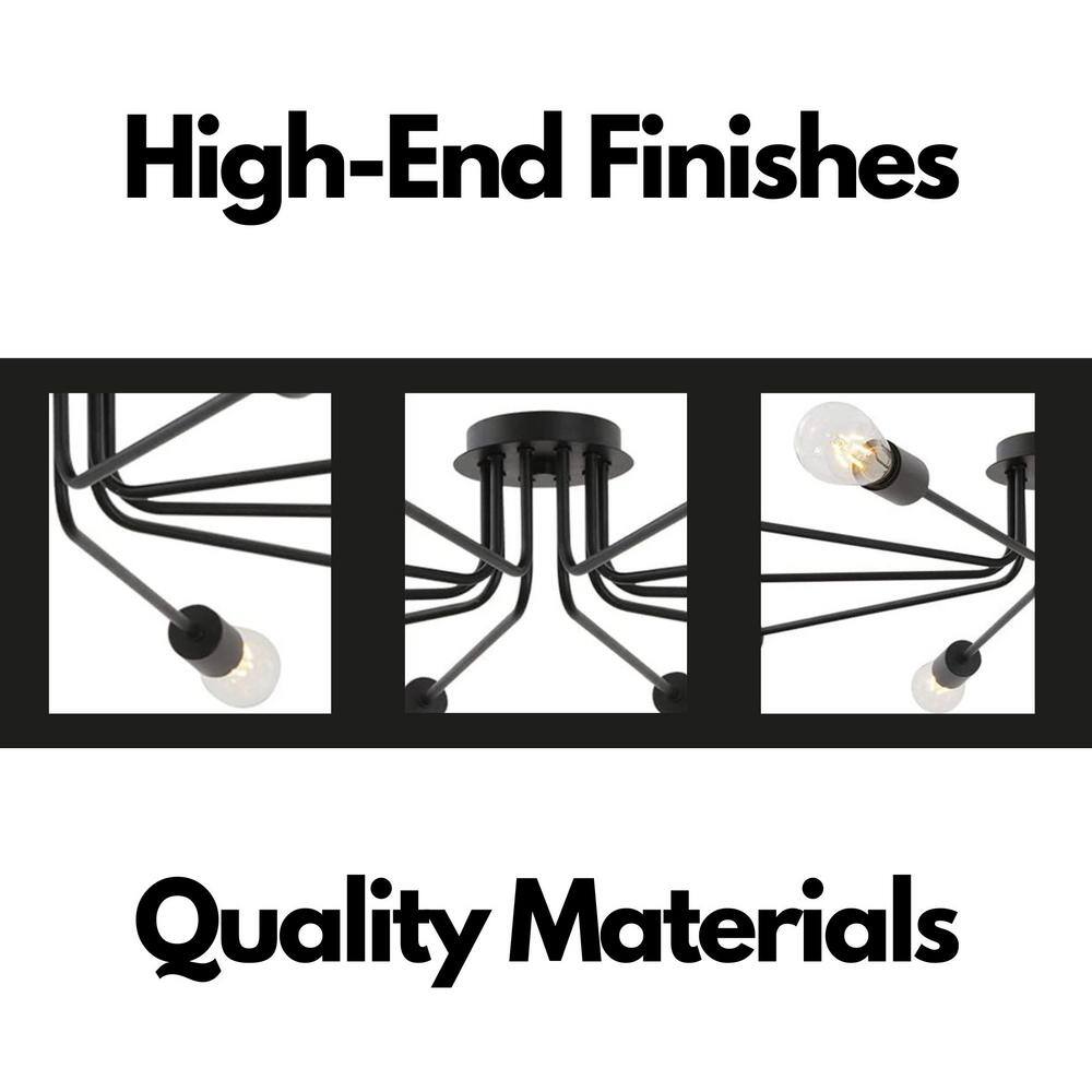 44.48 in. 10-Light Black Sputnik Chandelier Black Ceiling Light Semi- Flush Mount Light Ceiling Lamp - Hercitys