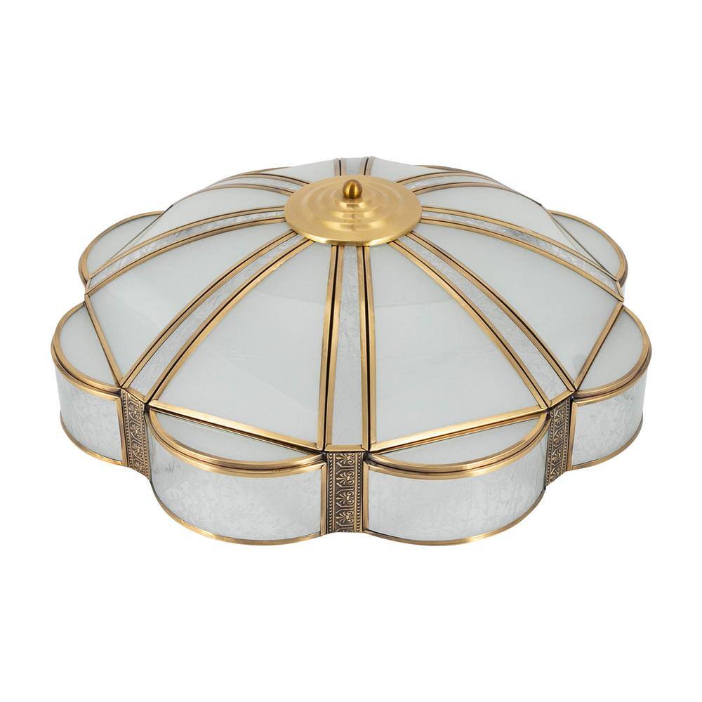 17.71 in. 4-Light Gold Retro Flower-Shaped Semi-Flush Mount Ceiling Light with Glass Shade, No Bulbs Included - Hercitys