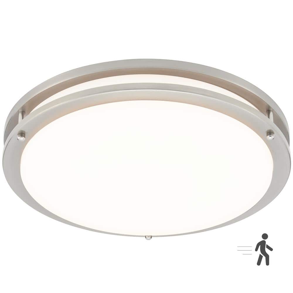 14 in. Satin Nickel LED Ceiling Mount Fixture w/Motion Sensor For Standby Dimming, 5 CCT 2700K-5000K, 1300 Lumens - Hercitys