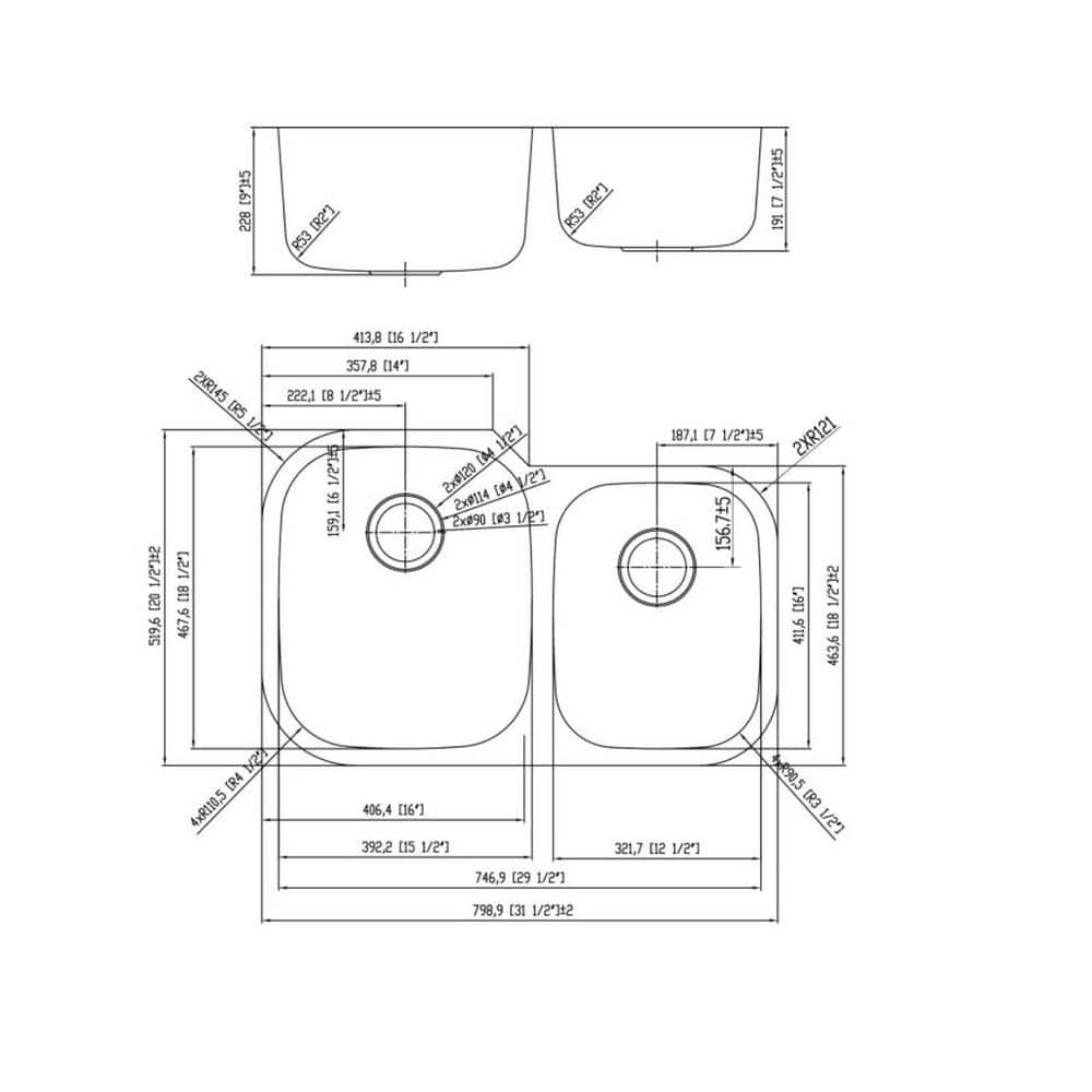 31.5 in. 60/40 Undermount Double Bowl 18 Gauge Stainless Steel Kitchen Sink - Hercitys