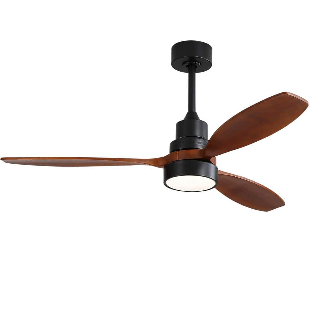 4.3 ft. Black Ceiling Fan with Light and 3 Solid Wood Blades Remote Control Reversible DC Motor 52 in. LED Fan Light - Hercitys