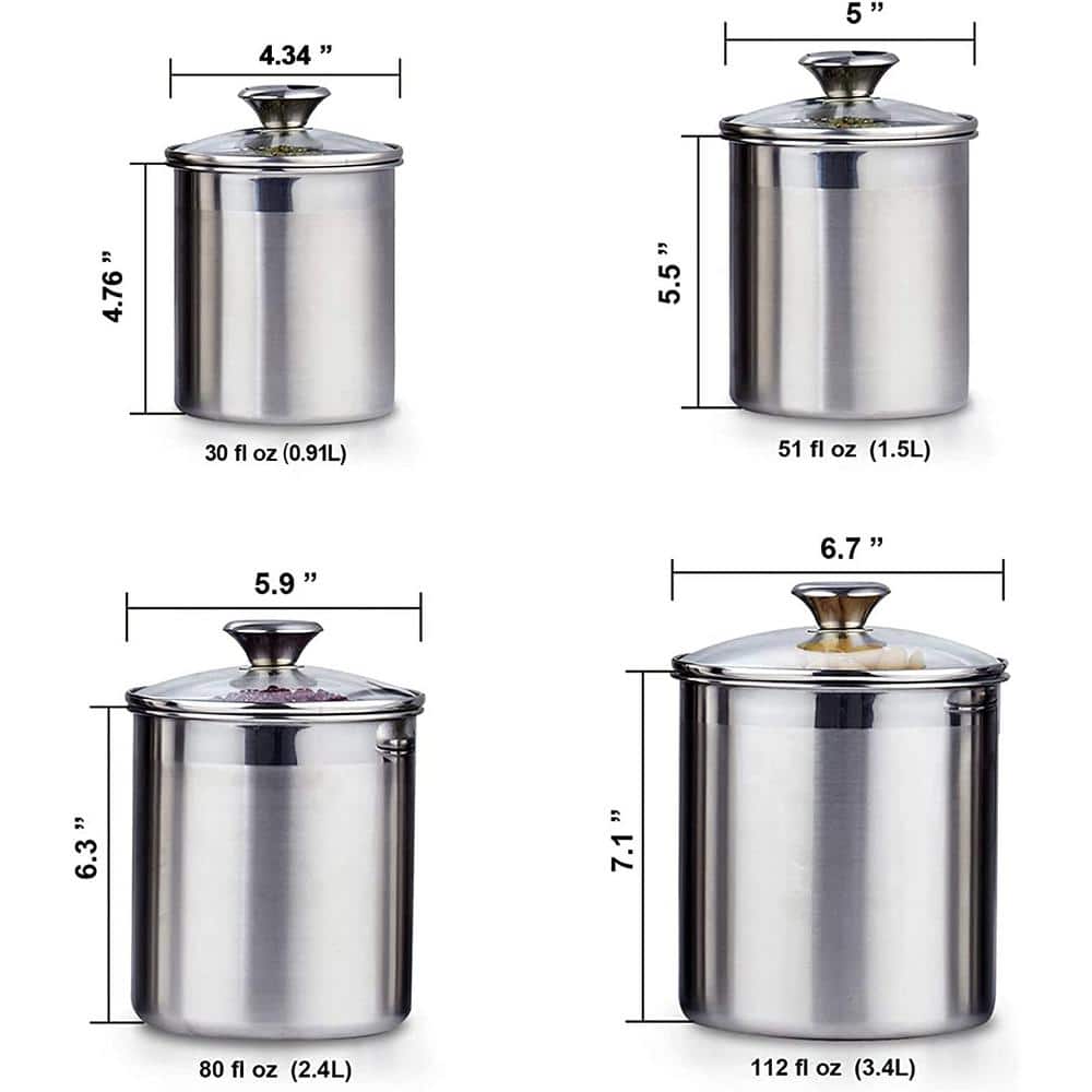 4-Pieces Stainless Steel Canister sets, 0.95 qt./1.6 qt./2.5 qt./3.5 qt. - Hercitys