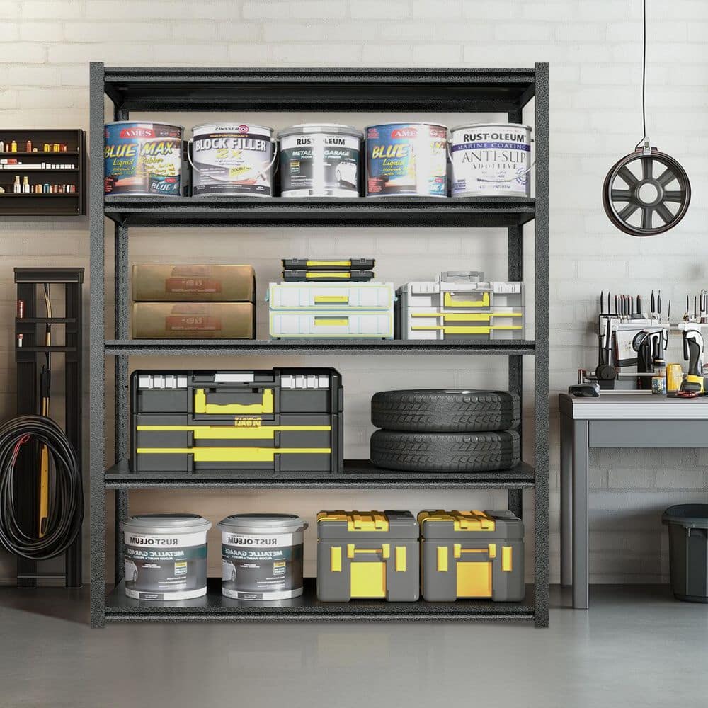 5-Tier Heavy Duty Steel Freestanding Adjustable Storage Rack in Black (47.2 in. W x 72 in. H x 23.6 in. D) - Hercitys