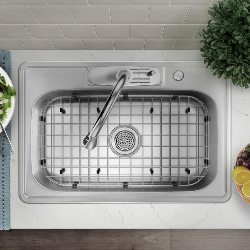 33 in. Drop-In Single Bowl 20-Gauge Stainless Steel Kitchen Sink with Bottom Grid - Hercitys