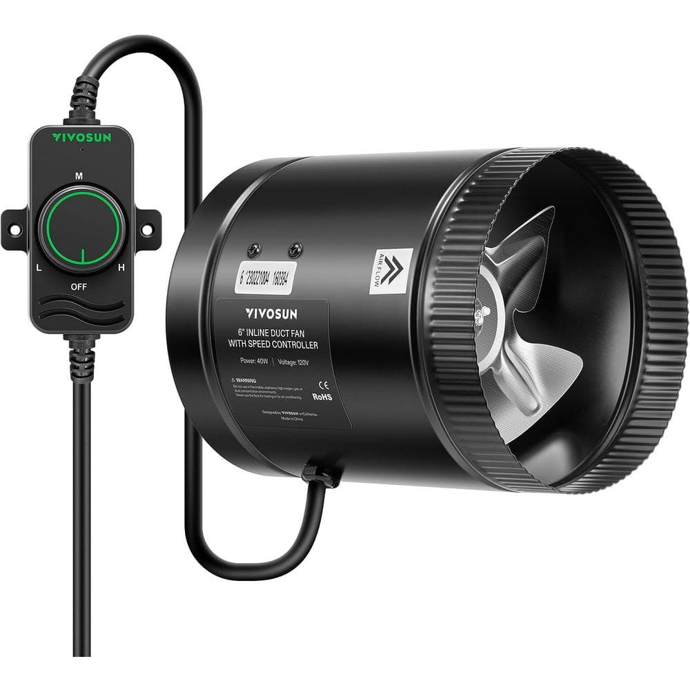 275 CFM 6 in. Inline Booster Duct Fan with Speed Controller for HVAC Exhaust Ventilation - Hercitys