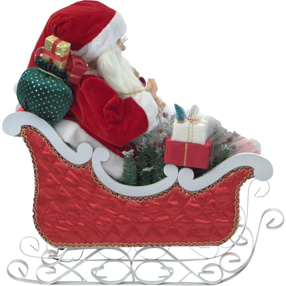 28 in. Christmas Animated Santa Claus in Sleigh with Music, Lights and Motion - Hercitys