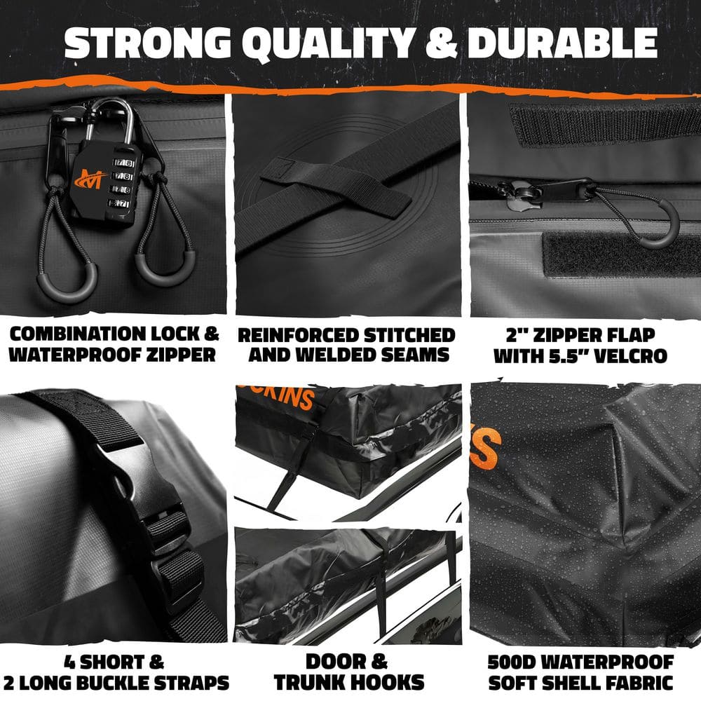 35 Cu Ft. Black Waterproof Roof Top Cargo Bag (60 in. x 42 in. x 24 in.) with PVC Mat, Straps Hooks, Lock and Carry Case - Hercitys
