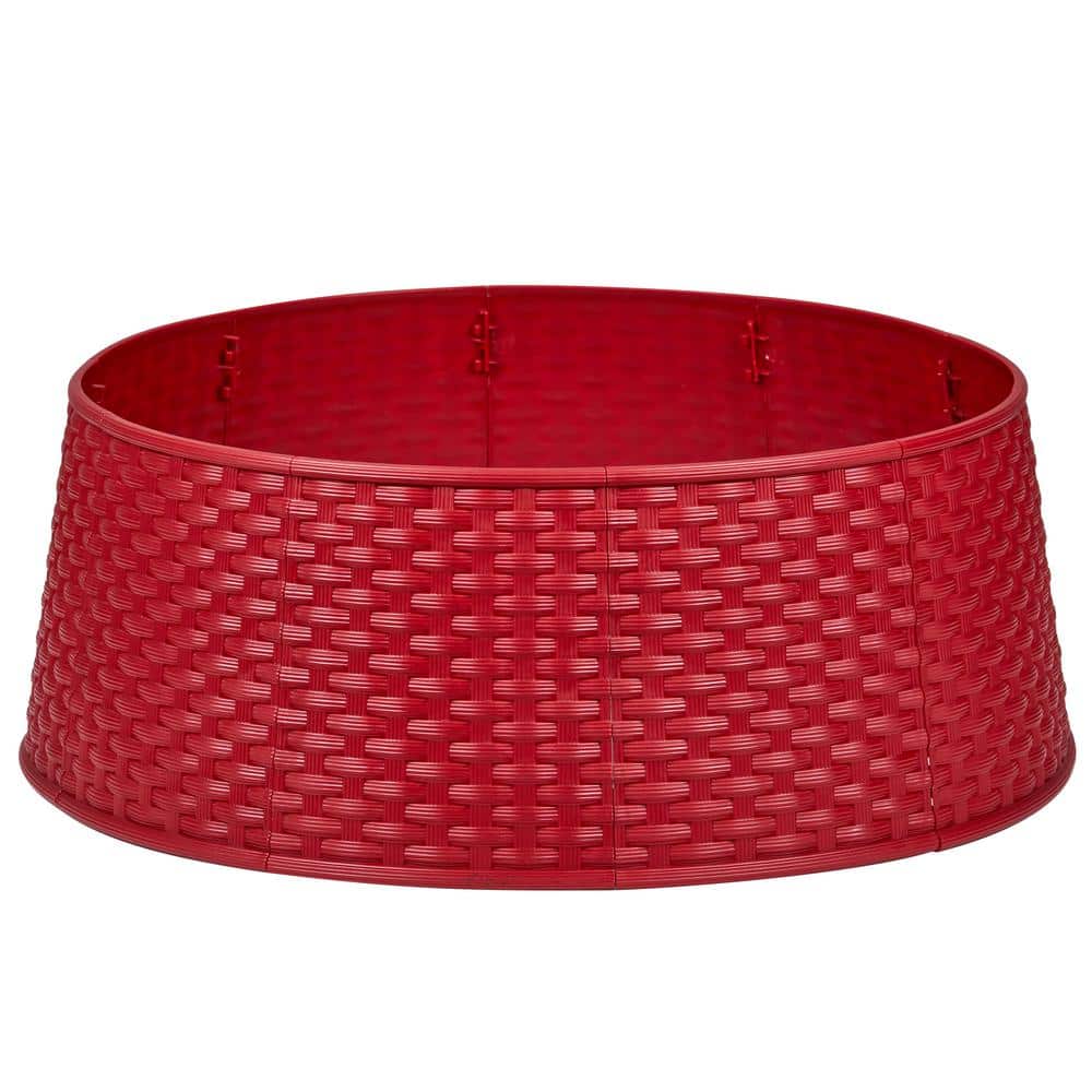21 in. Red Rattan Pattern Medium Christmas Tree Collar - Hercitys