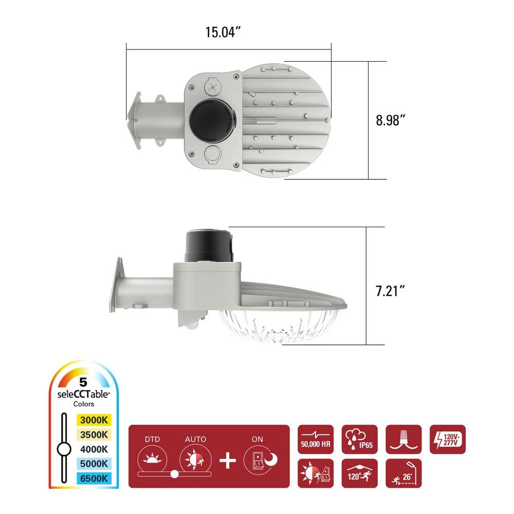 250-Watt Equivalent Integrated LED, Gray Area Light Motion Sensing, 9000 Lumens - Hercitys