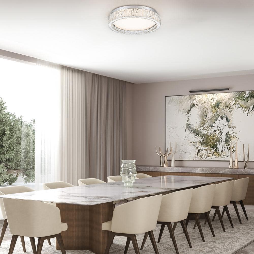 21.6 in. 1-Light Modern Crystal Chrome LED Flush Mount Ceiling Light - Hercitys