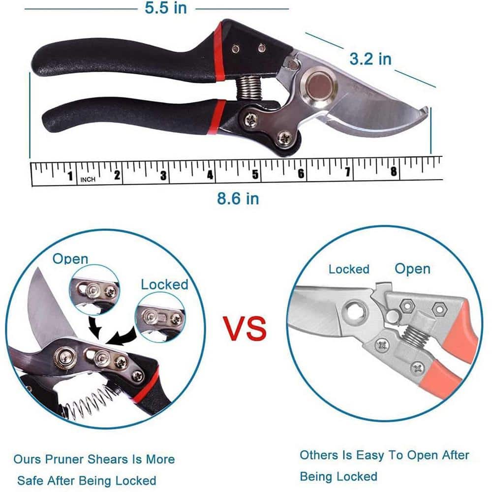 2 in. Pruning Shears 1 in. Cutting Capacity, Black Professional Bypass - Hercitys