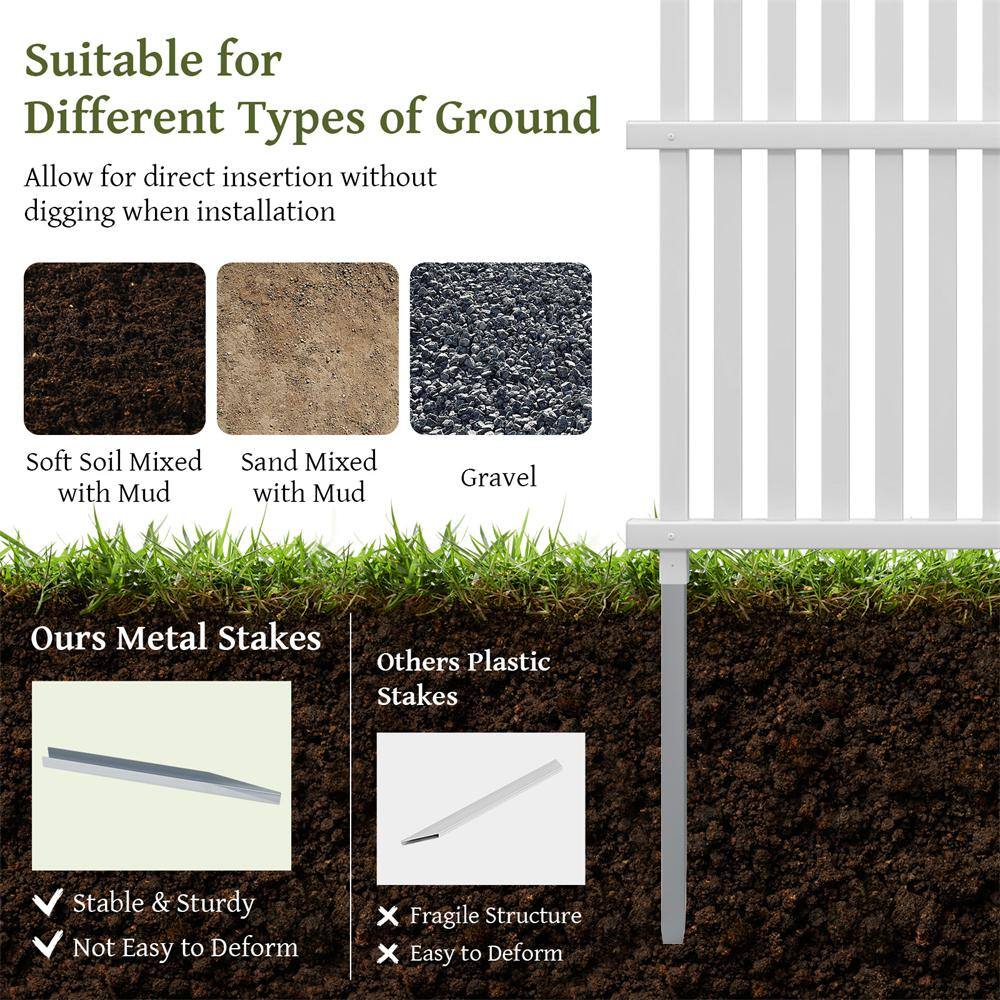 45 in. Plastic Garden Fence in White with Metal Ground Stakes Slat Spacing Sturdy(4 Panels) - Hercitys