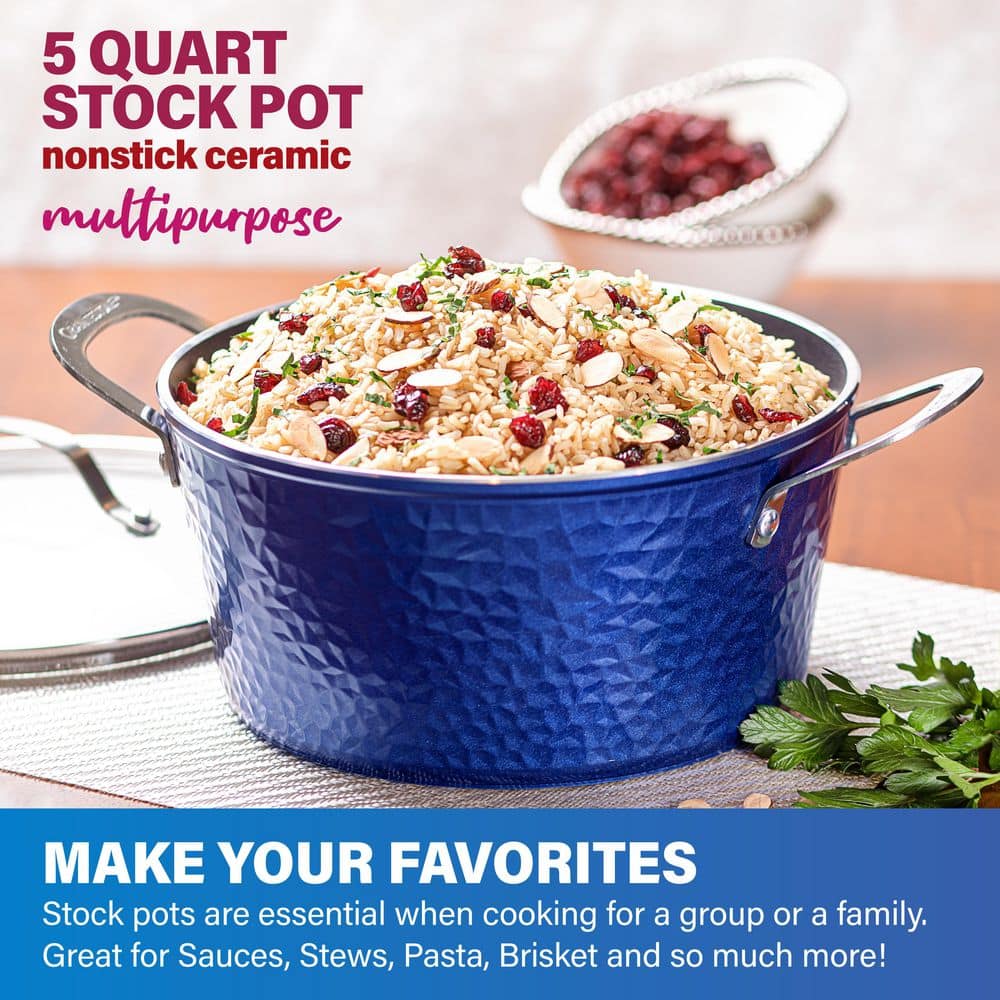 10-Piece Aluminum Hammered Ultra-Durable Non-Stick Diamond Infused Cookware Set in Classic Blue - Hercitys