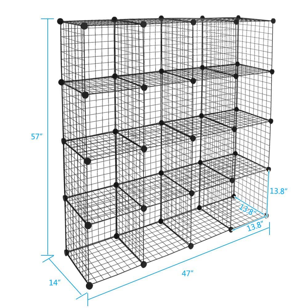 4-Tiers Metal Cube Grid Wire Cube Household Shelving Unit in Black (55.52 in. W x 55.52 in. H x 13.78 in. D) - Hercitys