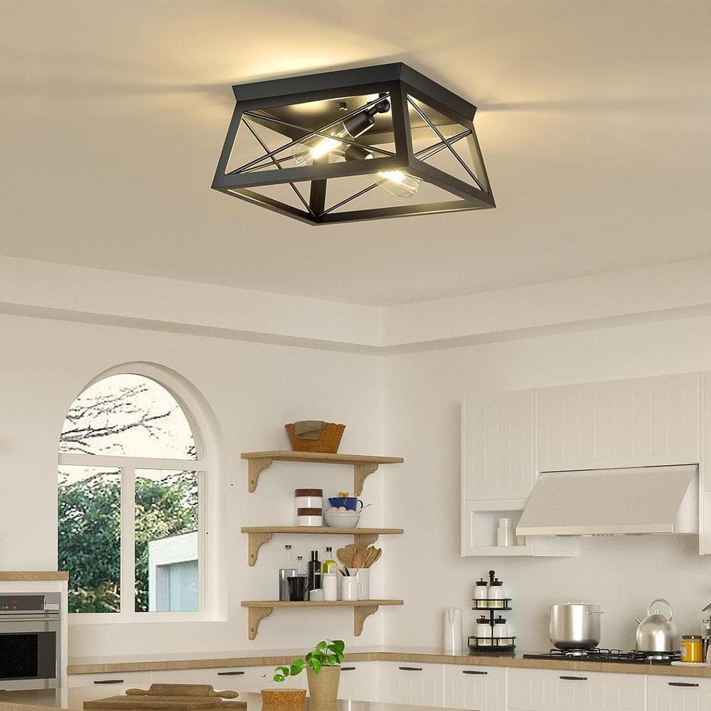 12 in. 2-Light Matte Black Flush Mount - Hercitys