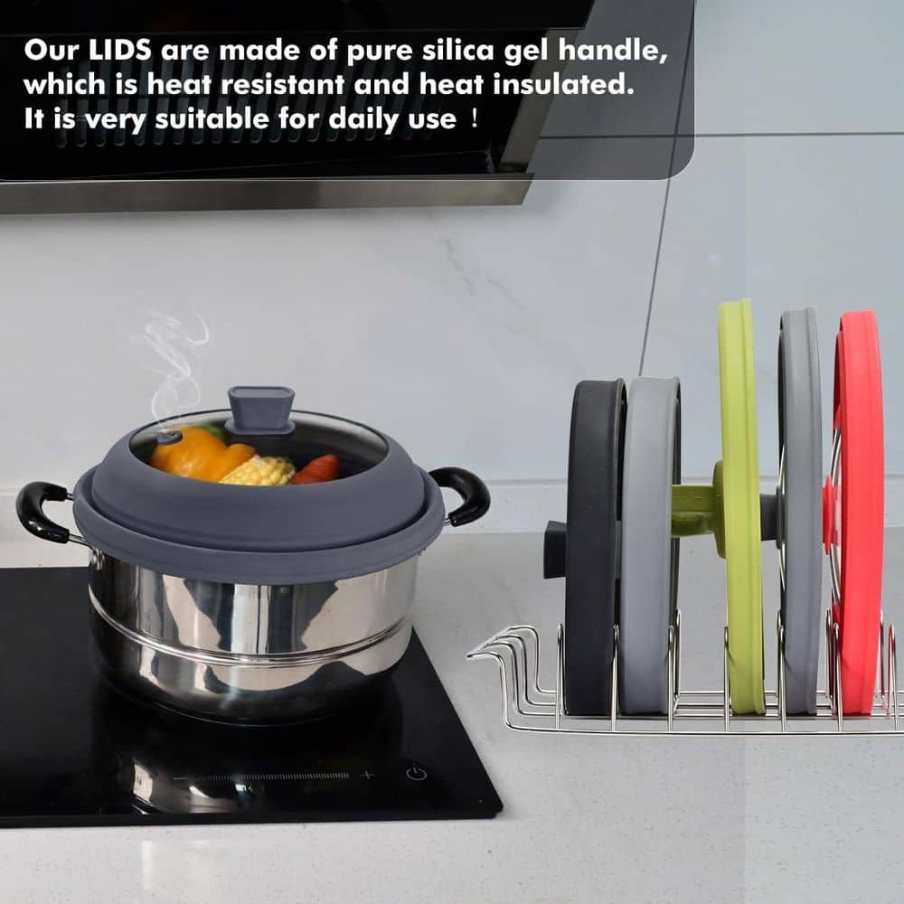 11.8 in. Light Grey Glass Microwave Splatter Guard Lid with Collapsible Silicone for Food Pot Plate Cover - Hercitys