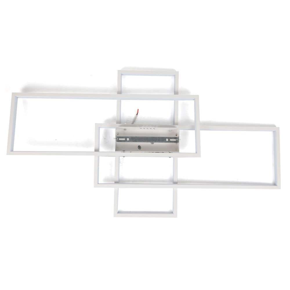 35 in. 1-Light Modern White Integrated LED Square Acrylic Dimmable Flush Mount Ceiling Light with Remote - Hercitys