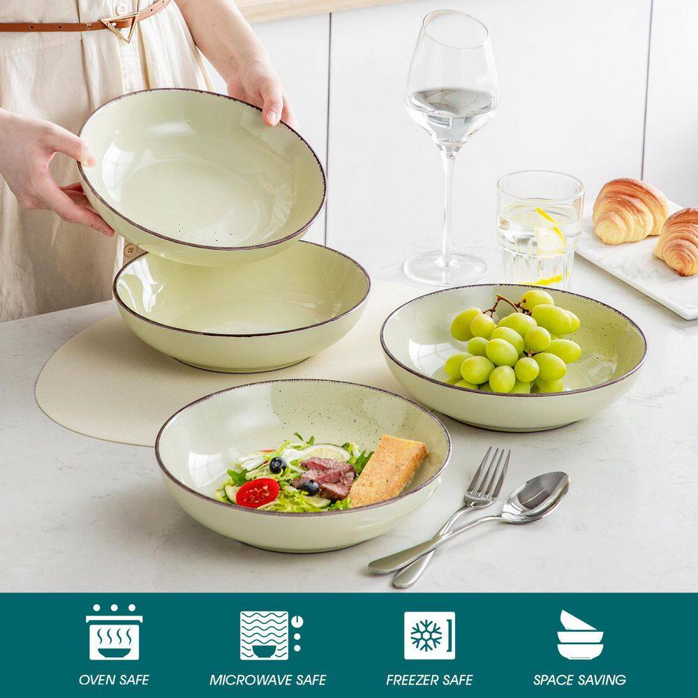 45 fl. oz. Cream Stoneware Pasta Bowls Set of 4 Serving Bowls Soup Bowls Salad Bowls - Hercitys
