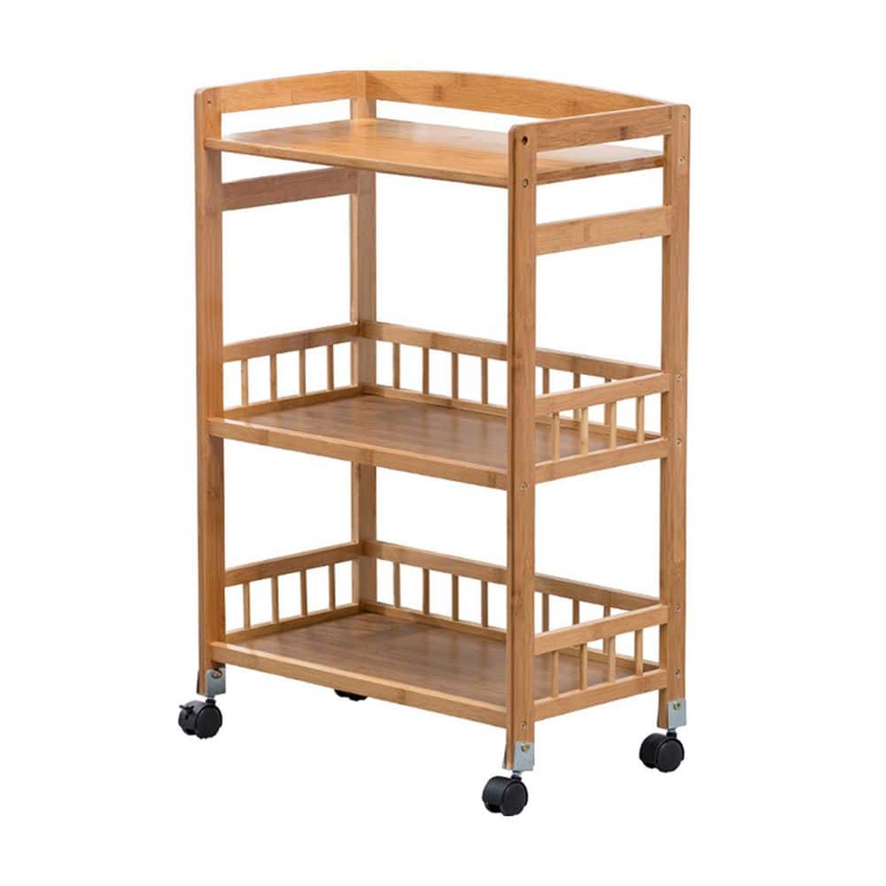 3-Tier Bamboo 4-Wheeled Mobile Serving Cart in Wood Color - Hercitys