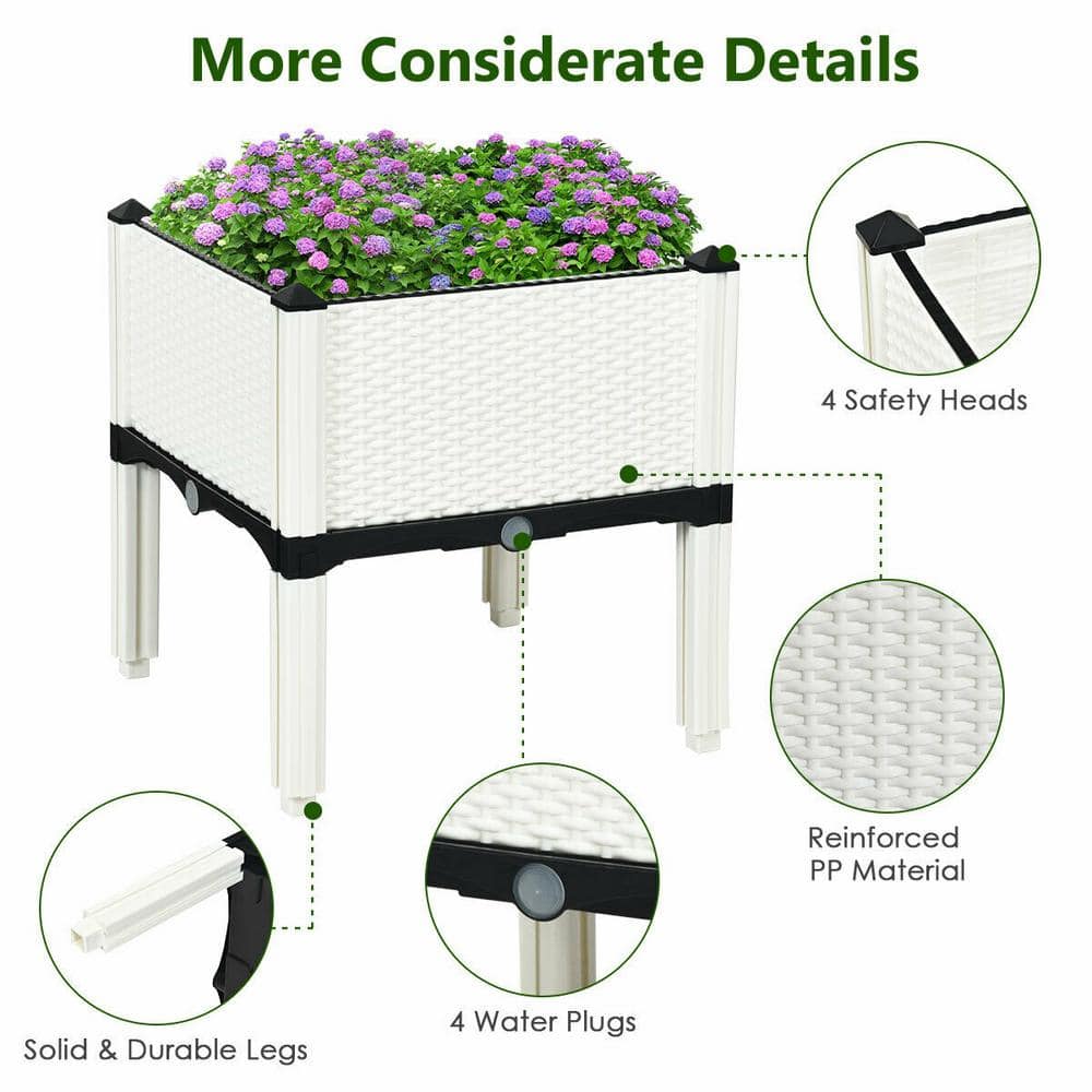 16 in. x 16 in. White Plastic Elevated Planter Box Window Box, Raised Garden Bed - Hercitys