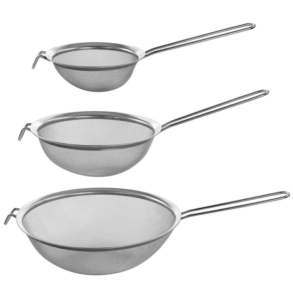 3-Piece Stainless Steel Frying Strainer Set in Silver - Hercitys