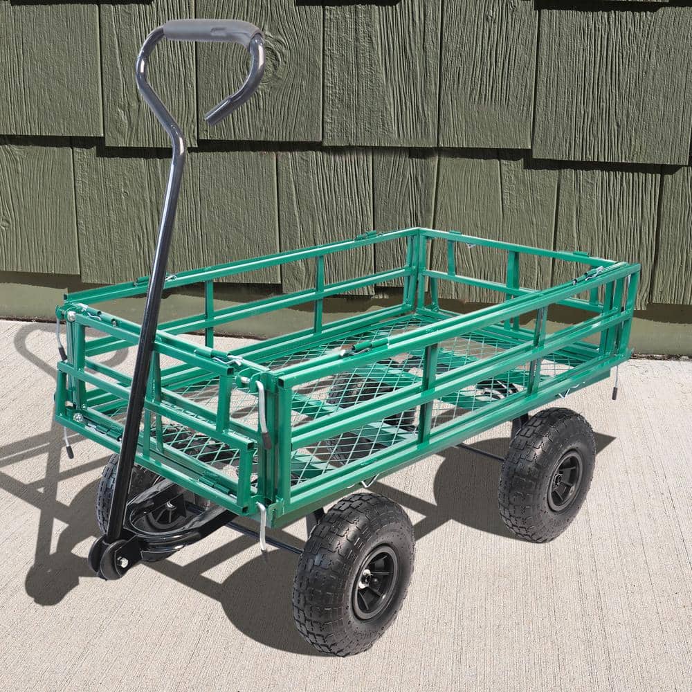16 cu. ft. Green Metal Wagon Garden Cart - Hercitys