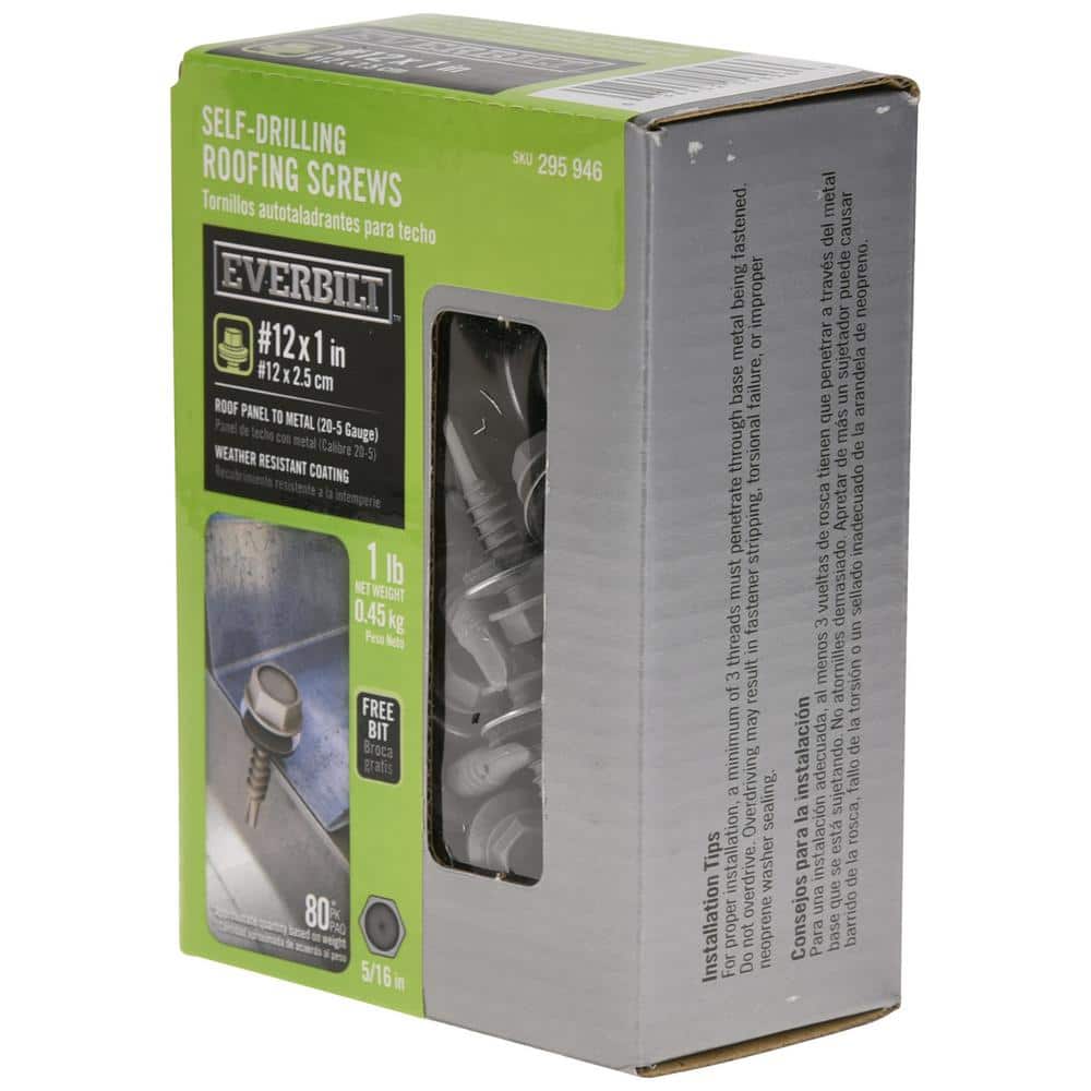 3-Pack #12 x 1 in. Flange Hex Head Hex Drive Self-Drilling Screw with Neoprene Washer (3 lb / 240-Piece) - Hercitys