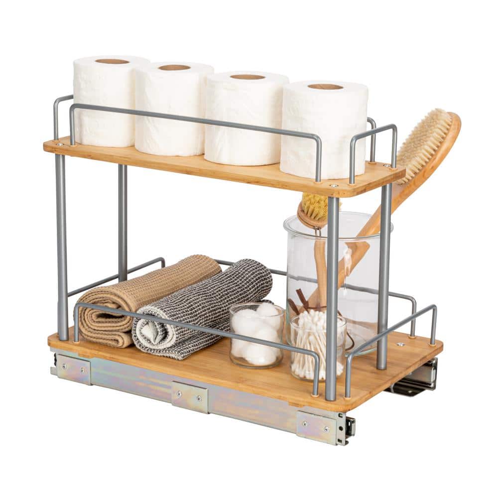 11.5in Glidez 2-Tier Bamboo Sliding Cabinet Organizer - Hercitys