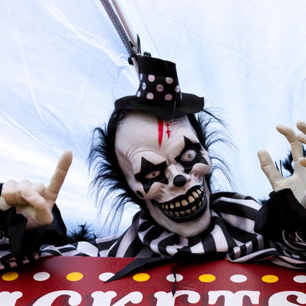 20 in. Battery Operated Poseable Groundbreaker Clown with Red LED Eyes Halloween Prop - Hercitys