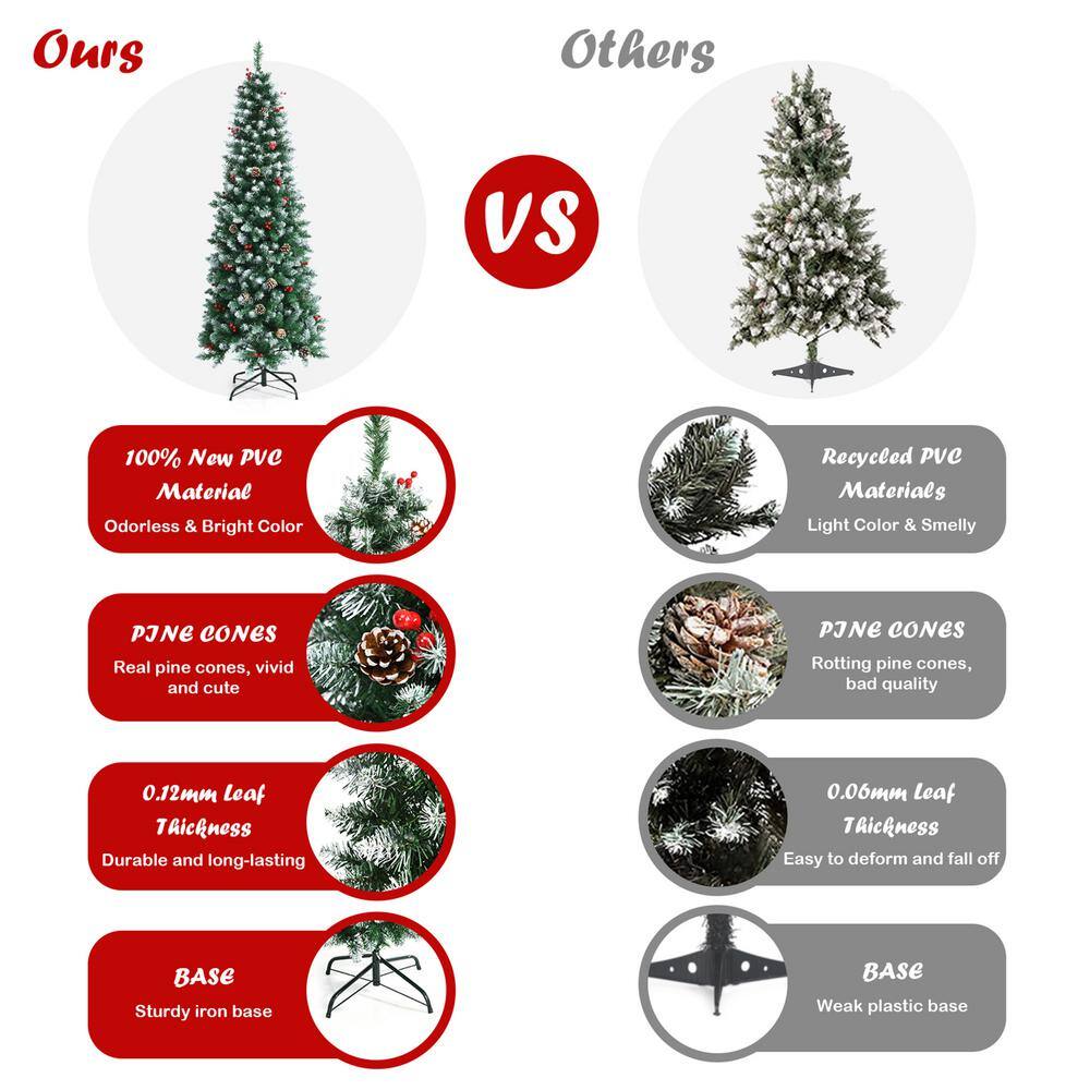 5 ft. Pre-Lit Hinged Christmas Tree Artificial Pencil Xmas Tree with LED Lights - Hercitys