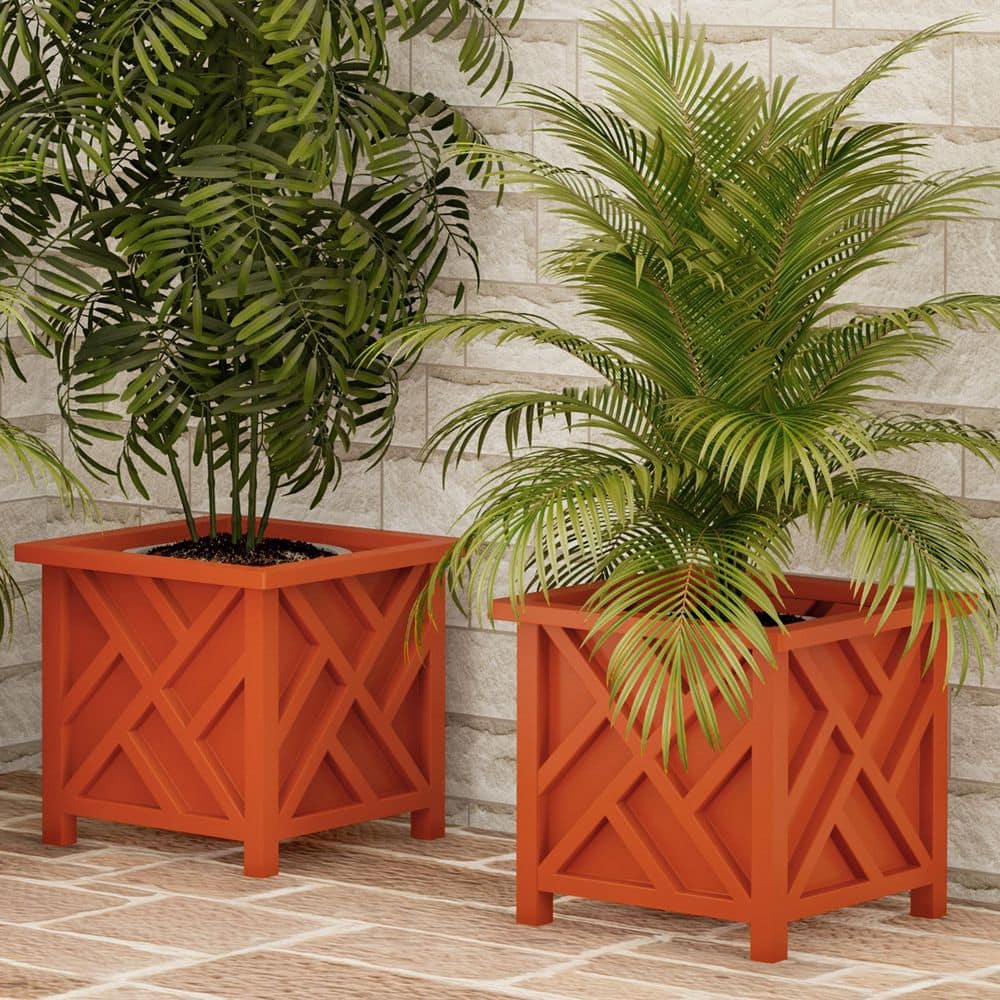 14.75 in. x 14.75 in. Lattice Design Terracotta Plastic Planter Box (2-Pack) (White) - Hercitys